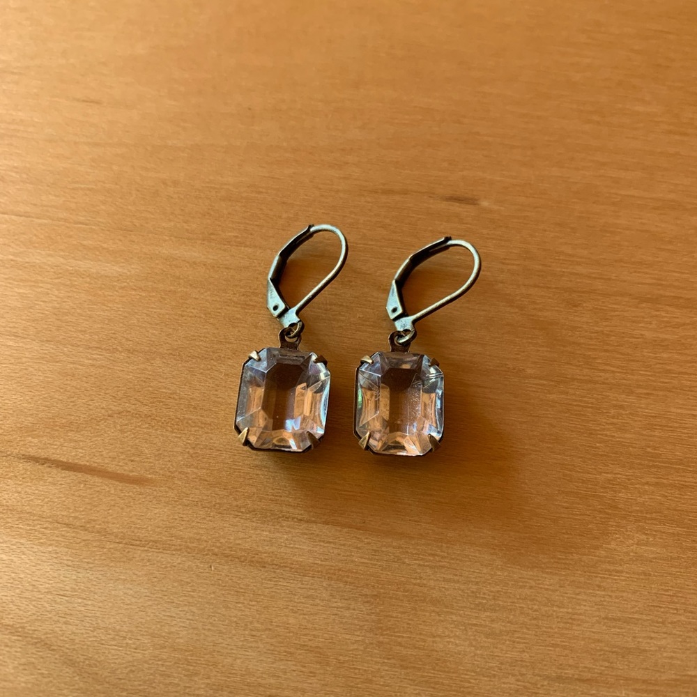 Vintage Emerald-Cut Clear Glass Dangle Earrings